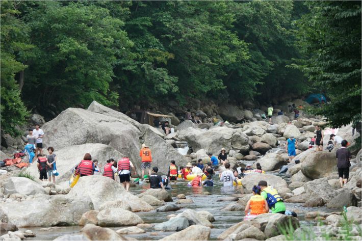 광양 백운산 옥룡면 동곡계곡에서 피서객들이 물놀이를 하고 있다.(사진=광양시 제공)