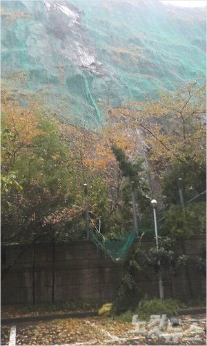 집중호우로 낙석이 발생했다.(사진=부산경찰청 제공)