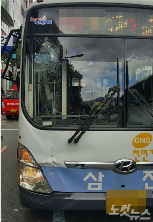 부산에서 한 50대 버스 운전기사가 운행 중 뇌경색 증세로 의식을 잃으면서 1t 트럭을 들이받는 사고가 발생했다.<사진=부산 북부경찰서 제공>