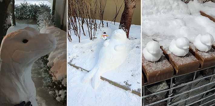 [이슈시개]Snowman is an old saying…  Duck, dinosaur and kaonashi made by heavy snow-no cut news