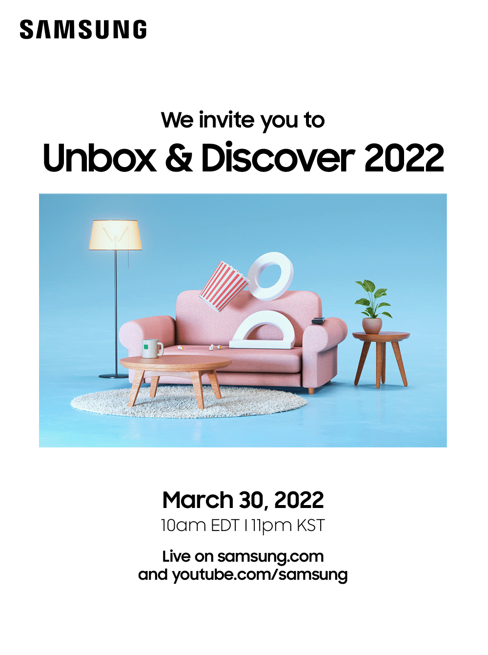 삼성전자가 오는 30일 'Unbox & Discover 2022' 행사를 온라인으로 개최하고, 2022년 TV 신제품 라인업을 소개한다.  삼성전자 제공.