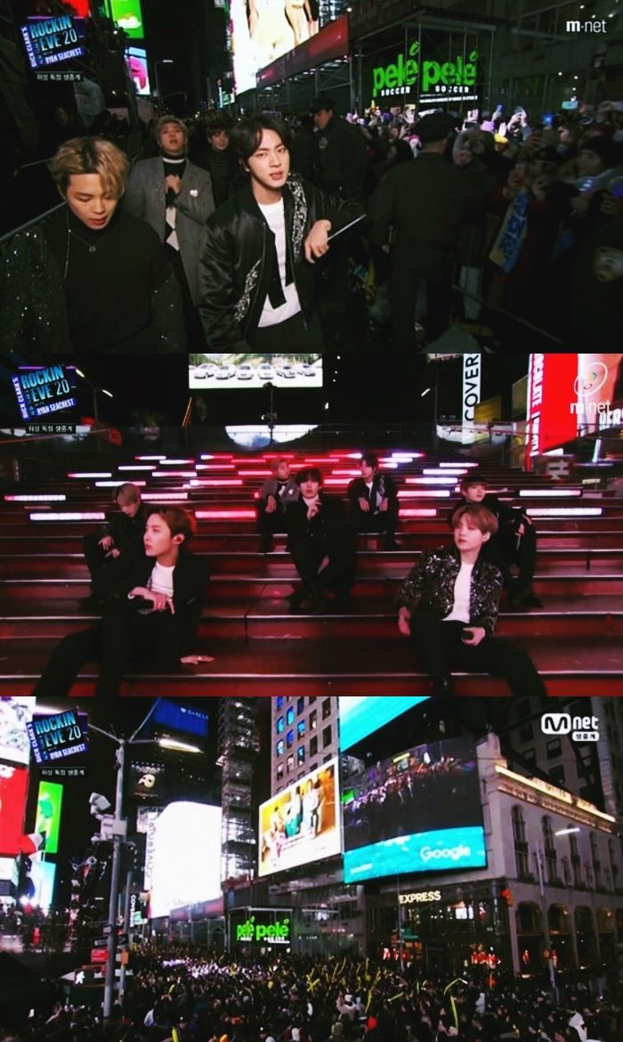 방탄소년단이 출연한 '뉴 이어스 로킹 이브'는 국내에서 엠넷이 독점 생중계했다. (사진=엠넷 방송 캡처)