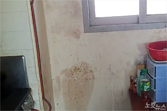 피해자 가족이 사는 아파트 내부 모습. 벽면에 곰팡이가 슬고 벽지가 누렇게 변색된 상태로 오랫동안 방치돼 있다. (사진=고상현 기자)