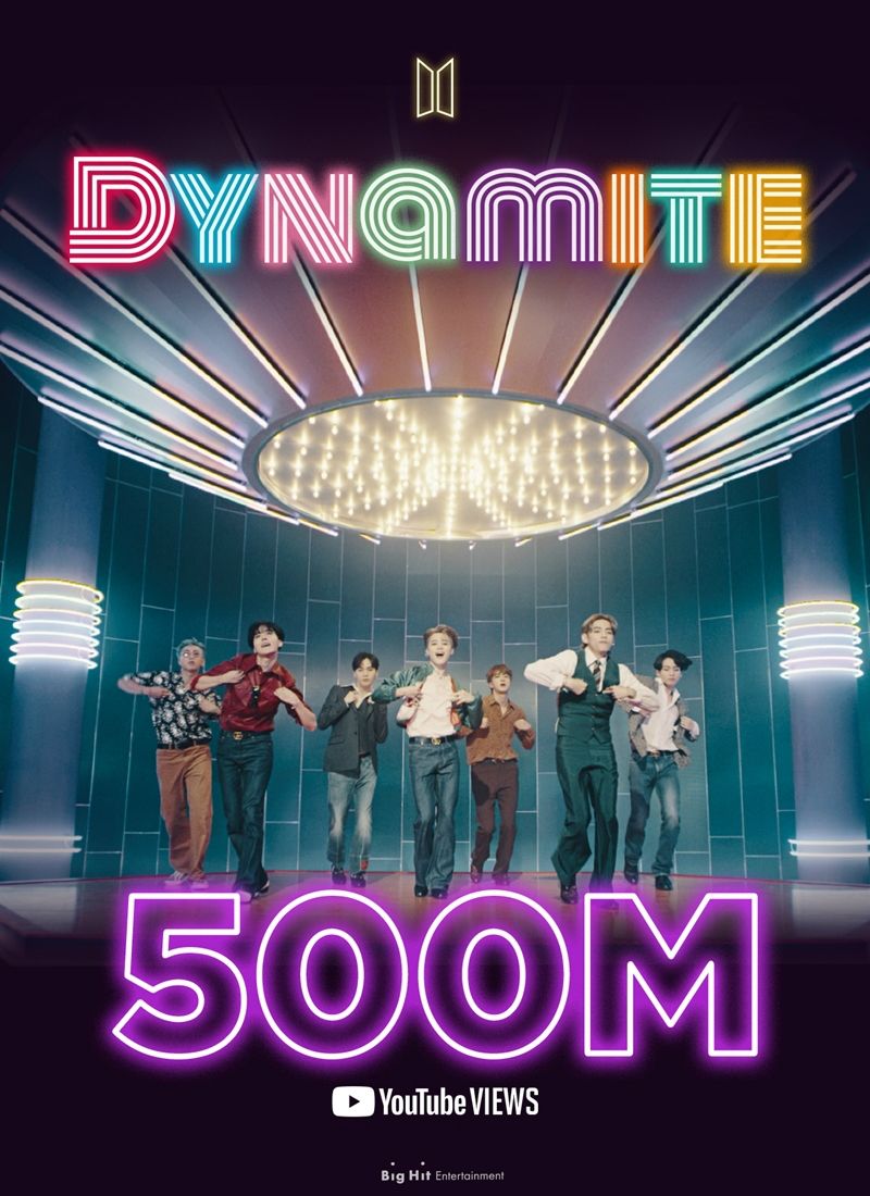 그룹 방탄소년단의 '다이너마이트' 뮤직비디오 유튜브 조회수가 20일 오전 기준 5억 회를 넘겼다. (사진=빅히트엔터테인먼트 제공)