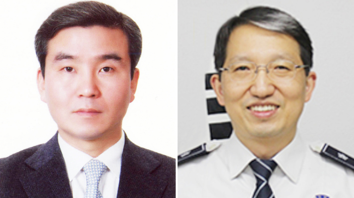 정부가 9일 박성주 서울경찰청 수사부장을 경찰청 수사국장, 우종수 경기북부경찰청장을 경찰청 형사국장으로 내정하는 등 치안감 인사를 단행했다. 사진은 박성주(왼쪽)·우종수. 연합뉴스