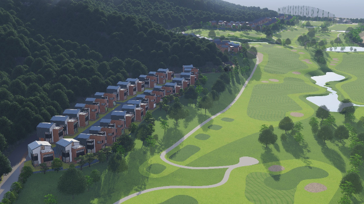 블록형 단독주택 단지와 9홀 규모의 골프장 조감도. 우진개발산업 제공