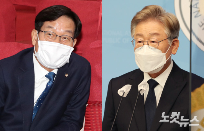 왼쪽부터 더불어민주당 신동근 의원과 이재명 후보. 윤창원 기자
