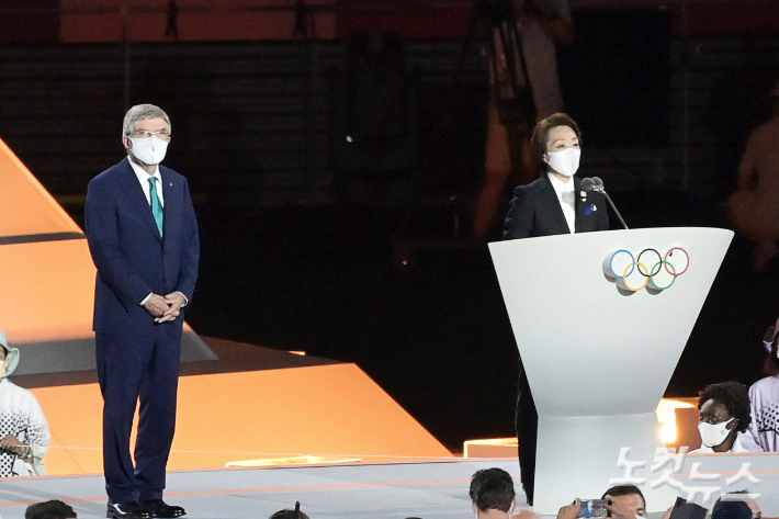 지난 8일 도쿄올림픽 스타디움에서 열린 2020도쿄올림픽 폐회식에서 하시모토 세이코 도쿄올림픽 조직위원장이 작별연설을 하고 있다. 올림픽사진공동취재단