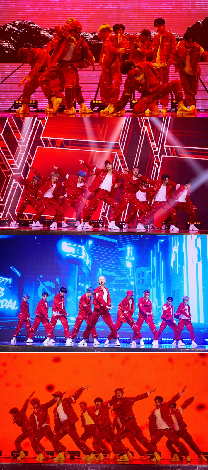 크래비티가 타이틀곡 '가스 페달' 무대를 선보이고 있다. 스타쉽엔터테인먼트 제공