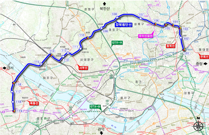 서울 경전철 강북횡단선 노선도. 양천구 제공 