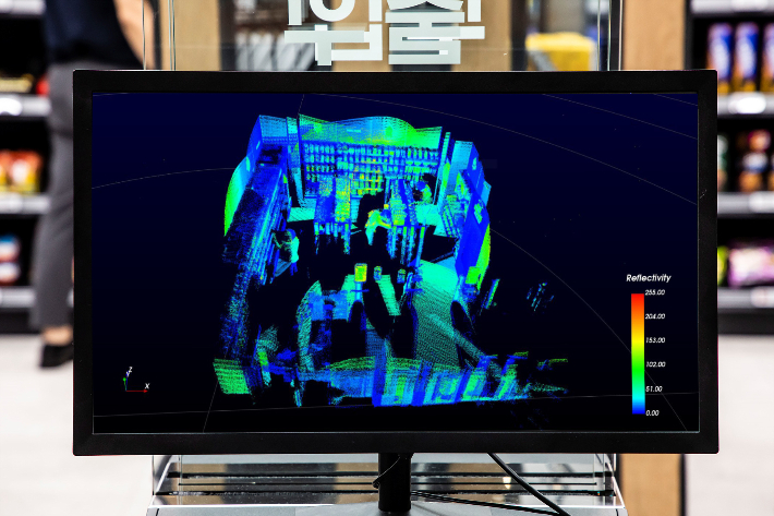 이마트24 스마트 코엑스 매장 내 라이다 카메라 촬영 장면. 이마트24 제공 