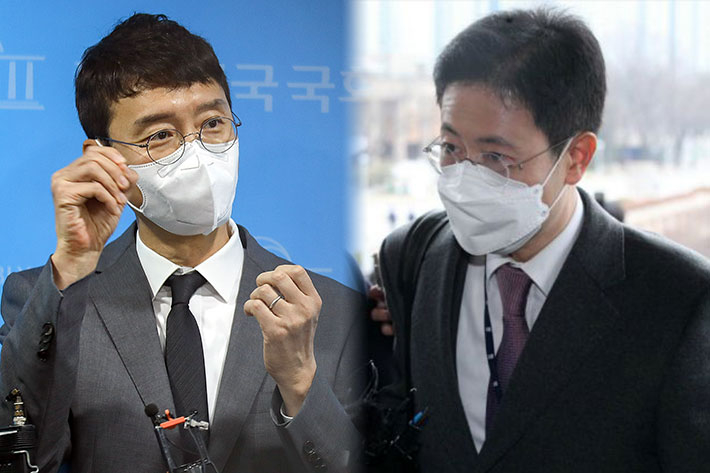 국민의힘 김웅 의원(왼쪽), 손준성 대구고검 인권보호관. 윤창원·이한형 기자