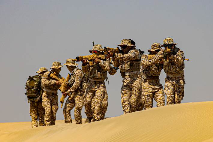 아크부대 소속 특전사 대원들. UDT/SEAL과 달리 사막용 위장복을 입은 모습이 눈에 띈다. 합동참모본부 제공