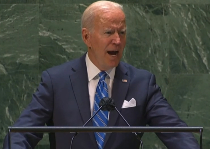 21일(현지시간) 미국 뉴욕 유엔총회에서 연설하고 있는 조 바이든 미국 대통령. 유튜브 캡처