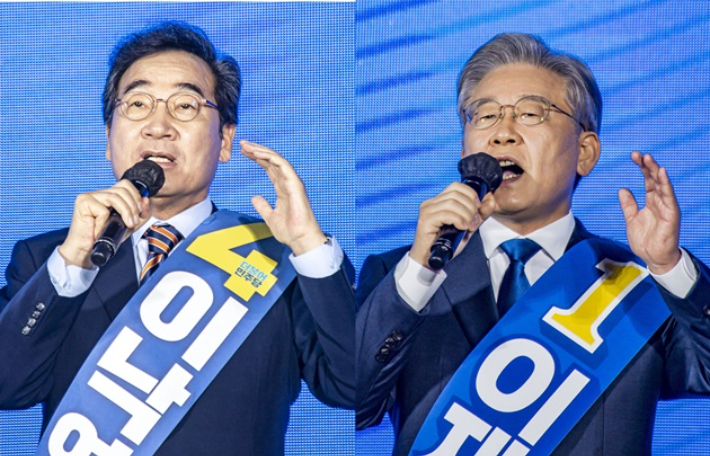 더불어민주당 대선주자인 이낙연 전 대표와 이재명 경기지사. 연합뉴스