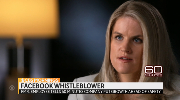 페이스북의 내부 치부를 폭로중인 프랜시스 하우겐. CBS 캡처