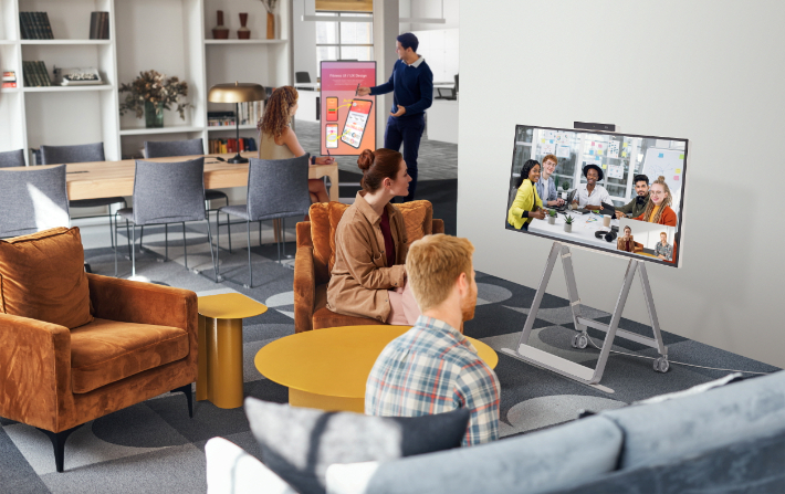 LG전자가 고성능 카메라와 마이크, 화상회의 솔루션, 전자칠판 등을 모두 내장해 비대면 라이스프타일에 최적화한 올인원 인터렉티브 스크린 LG 원퀵을 선보인다. LG전자 제공.