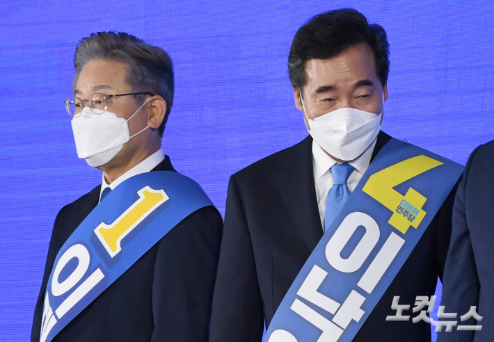 더불어민주당 이재명 대선후보(왼쪽), 이낙연 전 대표. 박종민 기자