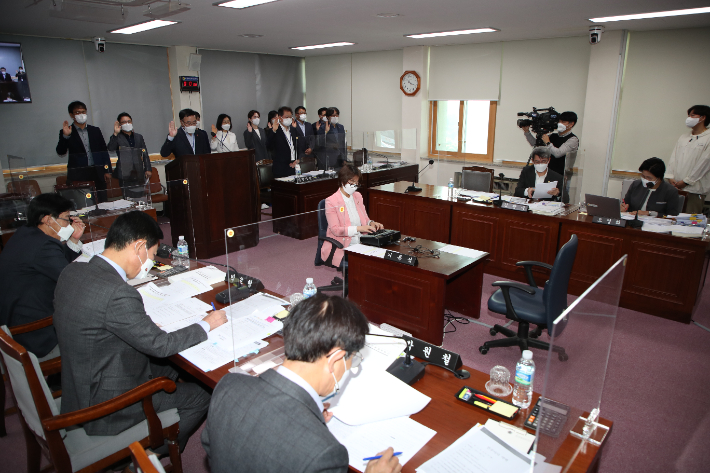 25일 제주국제컨벤션센터 등을 상대로 한 제주도의회 문화관광체육위원회 특별행정사무감사. 제주도의회 제공