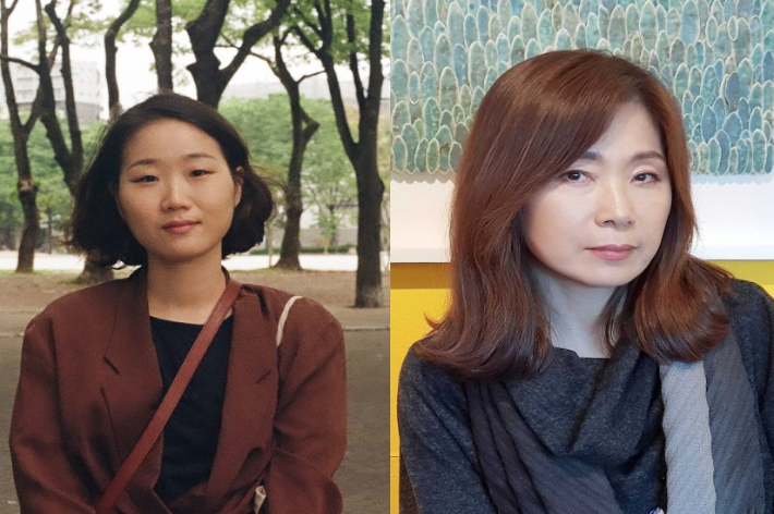2021 동리목월문학상 수상자 박솔뫼 소설가(왼쪽)와 조용미 시인. 경주시 제공