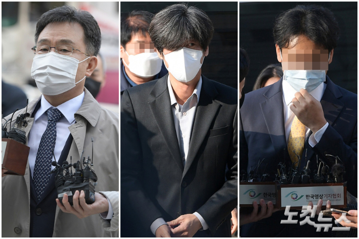 대장동 의혹의 핵심 피의자, 김만배 씨와 남욱·정민용 변호사(왼쪽부터)는 오늘(3일) 서울 서초구 서울중앙지법에서 열린 영장실질심사에 출석했다. 이한형 기자