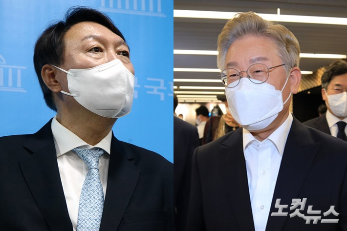 왼쪽부터 윤석열 국민의힘 대선후보와 이재명 민주당 대선후보. 윤창원 기자