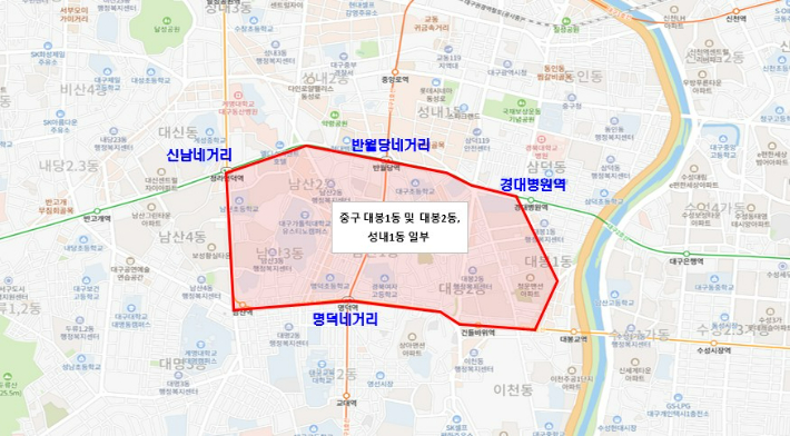 흐린 물 출수 예상 위치도. 대구광역시 제공 