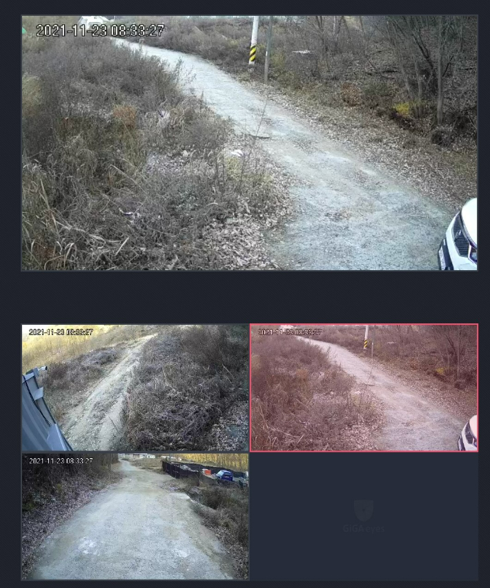 사육곰 농장 진입로를 비춘 CCTV 화면이다. 농장에 들어가기 위해 지나야하는 길목 일대가 3가지 각도로 촬영되고 있다. A씨 제공