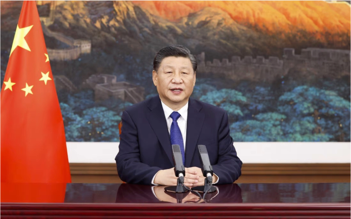 5일 열린 종도국제포럼에 영상으로 축사하는 시진핑 중국 국가주석. SCMP 캡처
