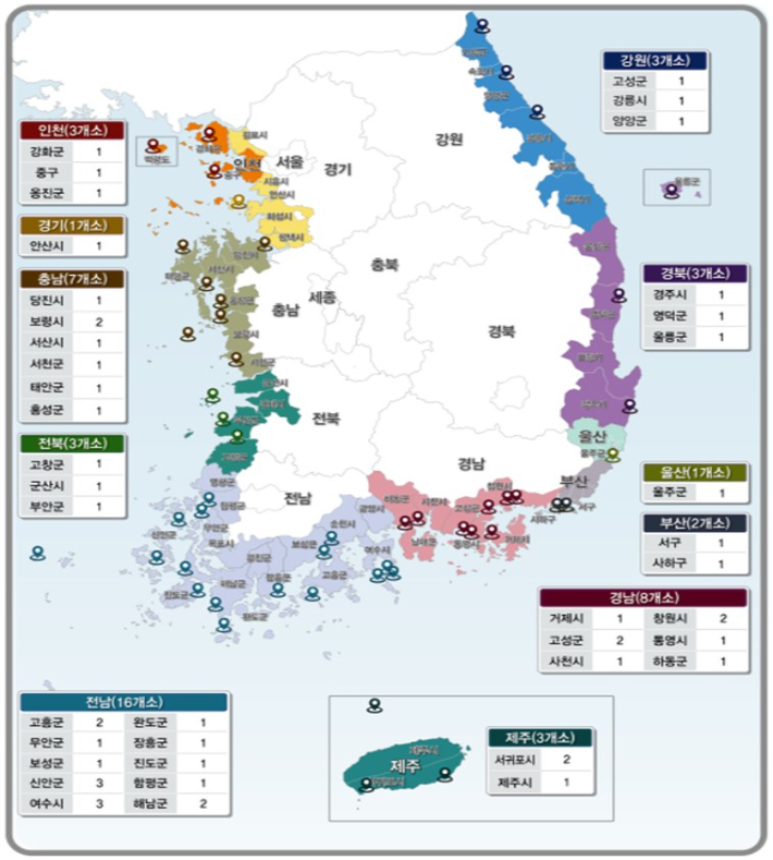 2022년도 어촌뉴딜300사업 대상지 위치도.해양수산부 제공 