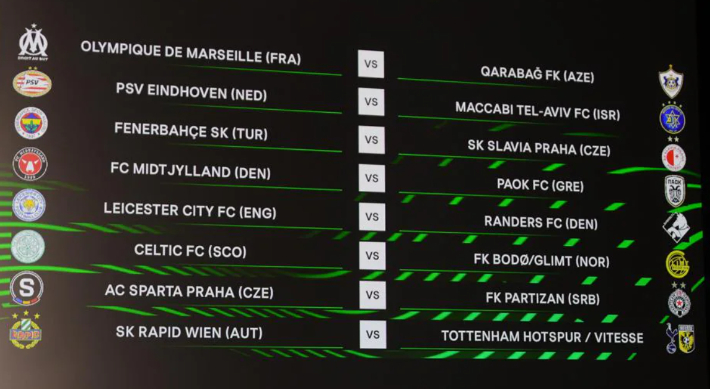 2021-2022시즌 유럽축구연맹(UEFA) 유로파 컨퍼런스리그 16강 플레이오프 조추첨 결과. UEFA 홈페이지 캡처