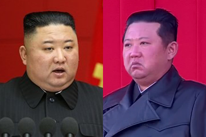 김정은 북한 국무위원장의 지난 3월 모습(왼쪽)과 지난 17일 모습. 연합뉴스
