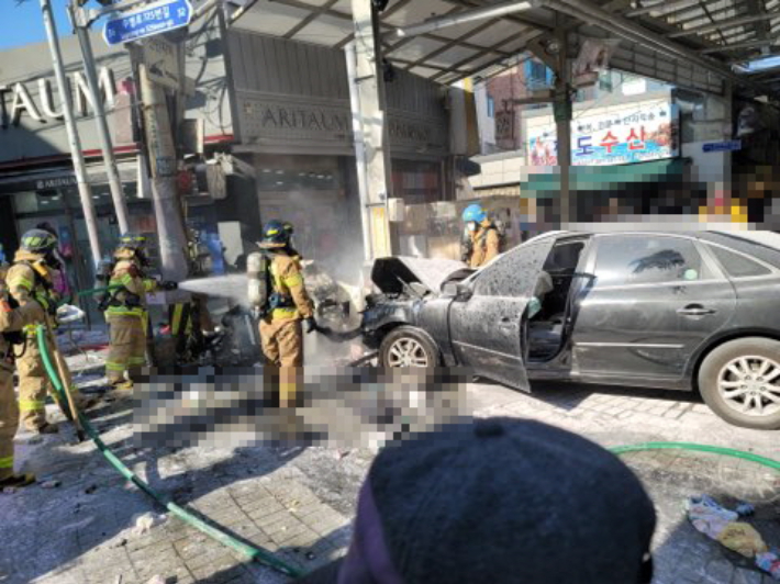 22일 부산 수영구 전동카트 폭발 현장. 부산경찰청 제공