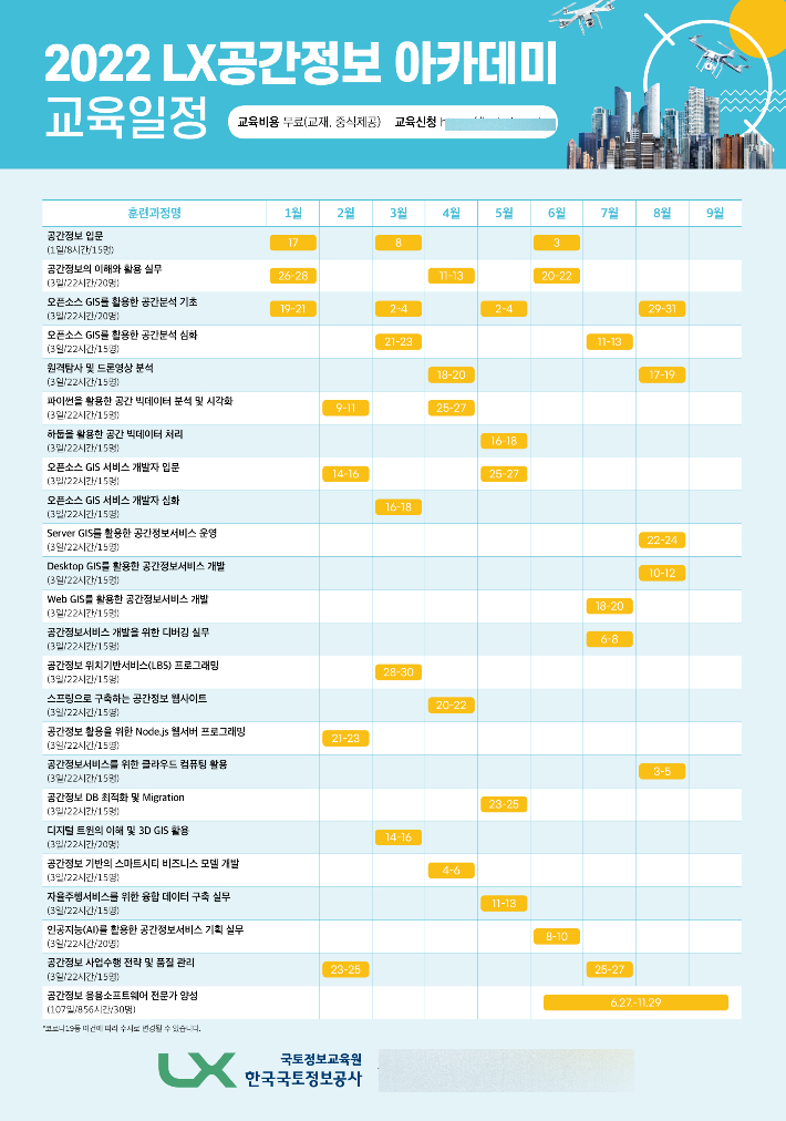 2022년 LX공사의 공간정보아카데미 교육일정. 한국국토정보공사 제공