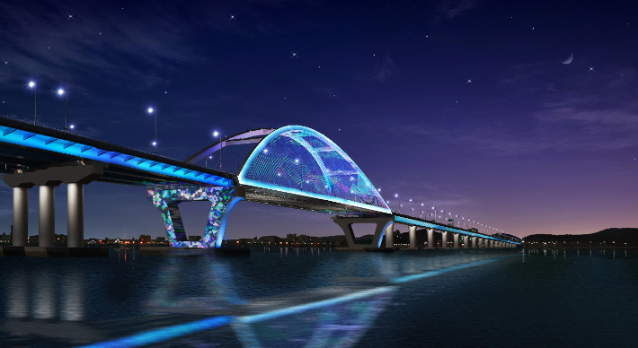 동백대교에 대한 조명설비 보강과 개선사업이 추진된다. 군산시 제공