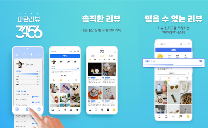 소비자 평가로 가짜 리뷰 잡아내는 '파란 리뷰'. 쇼핑플랫폼 3456 제공