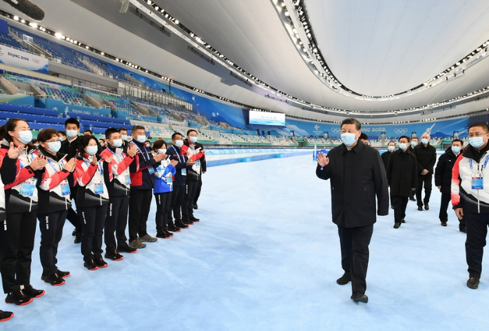 올림픽 개최 현장을 시찰하는 시진핑. 인민일보 캡처