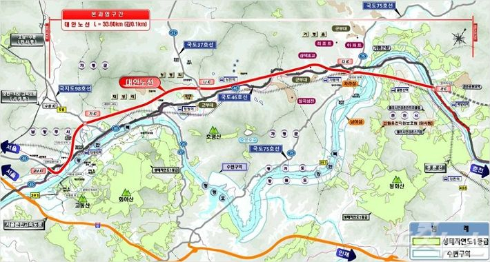 제2경춘국도 노선도. 원주지방국토관리청 제공 