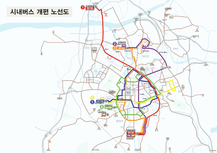 전주 시내버스 개편 노선도. 전주시 제공