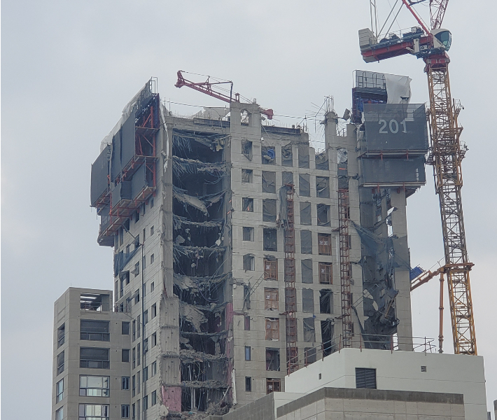 광주 신축 아파트 붕괴 사고 건물 상층부. 유대용 기자