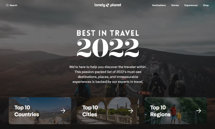 론리 플래닛(Lonely Planet) 홈페이지 '2022년 최고의 여행도시 TOP10' 페이지. 경주시 제공