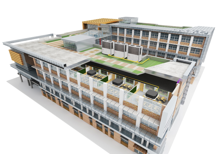  'GHP 슈퍼3 플러스(GHP SUPER Ⅲ PLUS)'가 건물 옥상에 설치돼 건물 내 실내기들과 연결된 모습을 연출한 이미지. LG전자 제공.