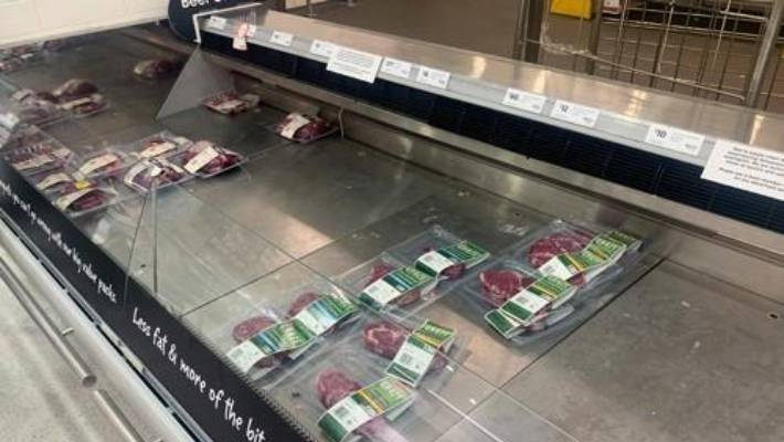 호주 시드니의 한 슈퍼마켓 고기 매대가 비어있는 모습. 연합뉴스