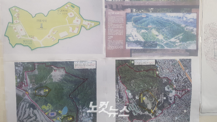 A협동조합 사무실에 붙여놓은 서울시 성북구 및 노원구 개발 계획 지도. 허지원 기자 