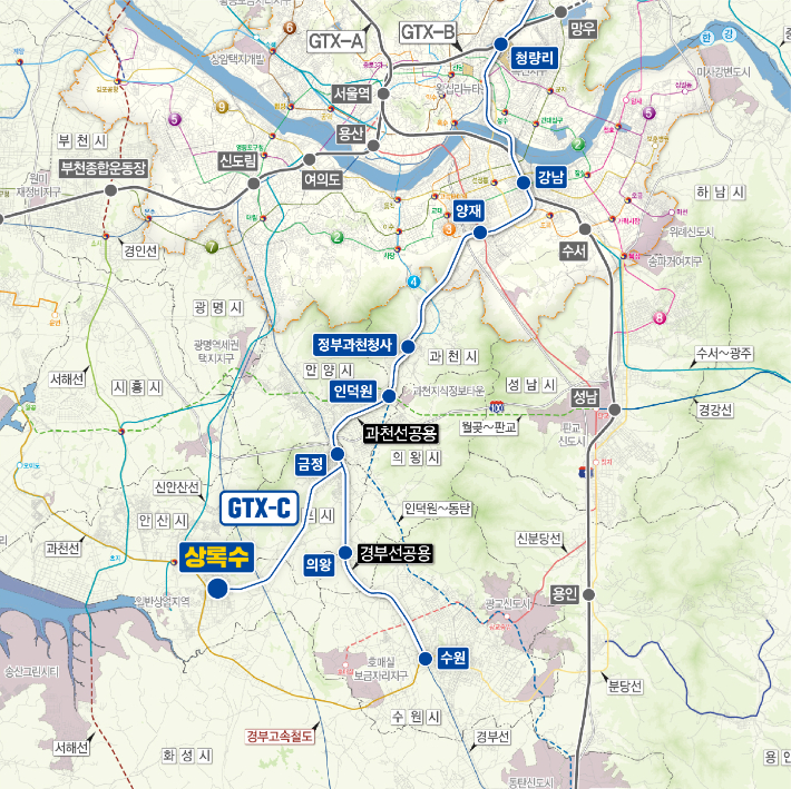 안산 상록수역이 반영된 GTX-C 노선도. 안산시 제공