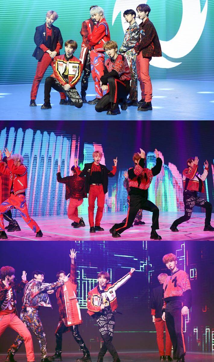 템페스트가 데뷔곡 '배드 뉴스' 무대를 선보이고 있다. 위에화엔터테인먼트 제공