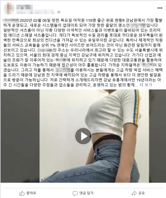 성매매 업소 소셜미디어 홍보. 수서경찰서 제공.