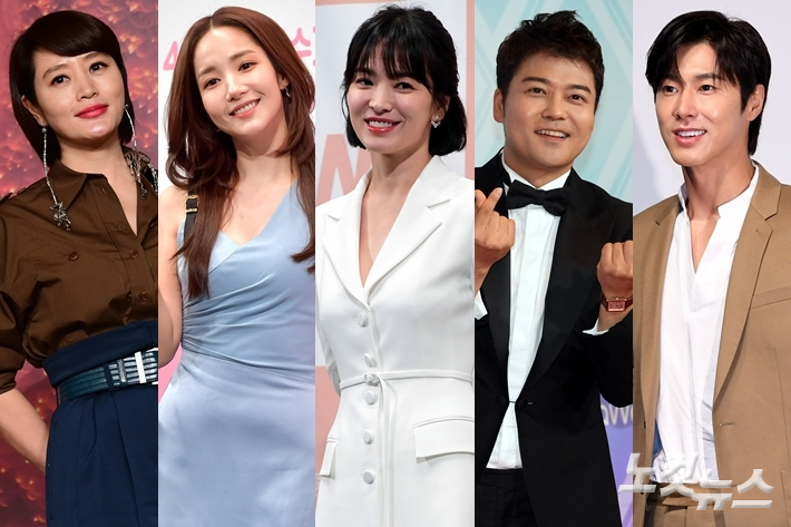 왼쪽부터 김혜수, 박민영, 송혜교, 전현무, 유노윤호. 노컷뉴스 자료사진