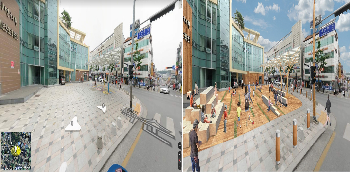 목재친화도시 조성사업 전과 후. 산림청 제공