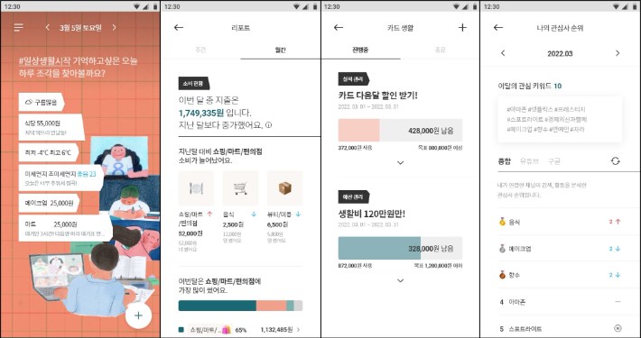 고객 일상을 데이터로 자동 기록하는 LG CNS 마이데이터 '하루조각' 앱 화면. LG CNS 제공